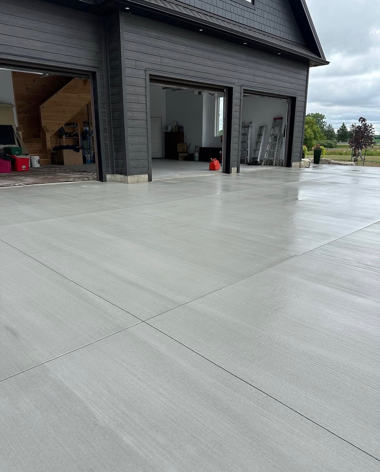 Broom-finished concrete for three-bay garage