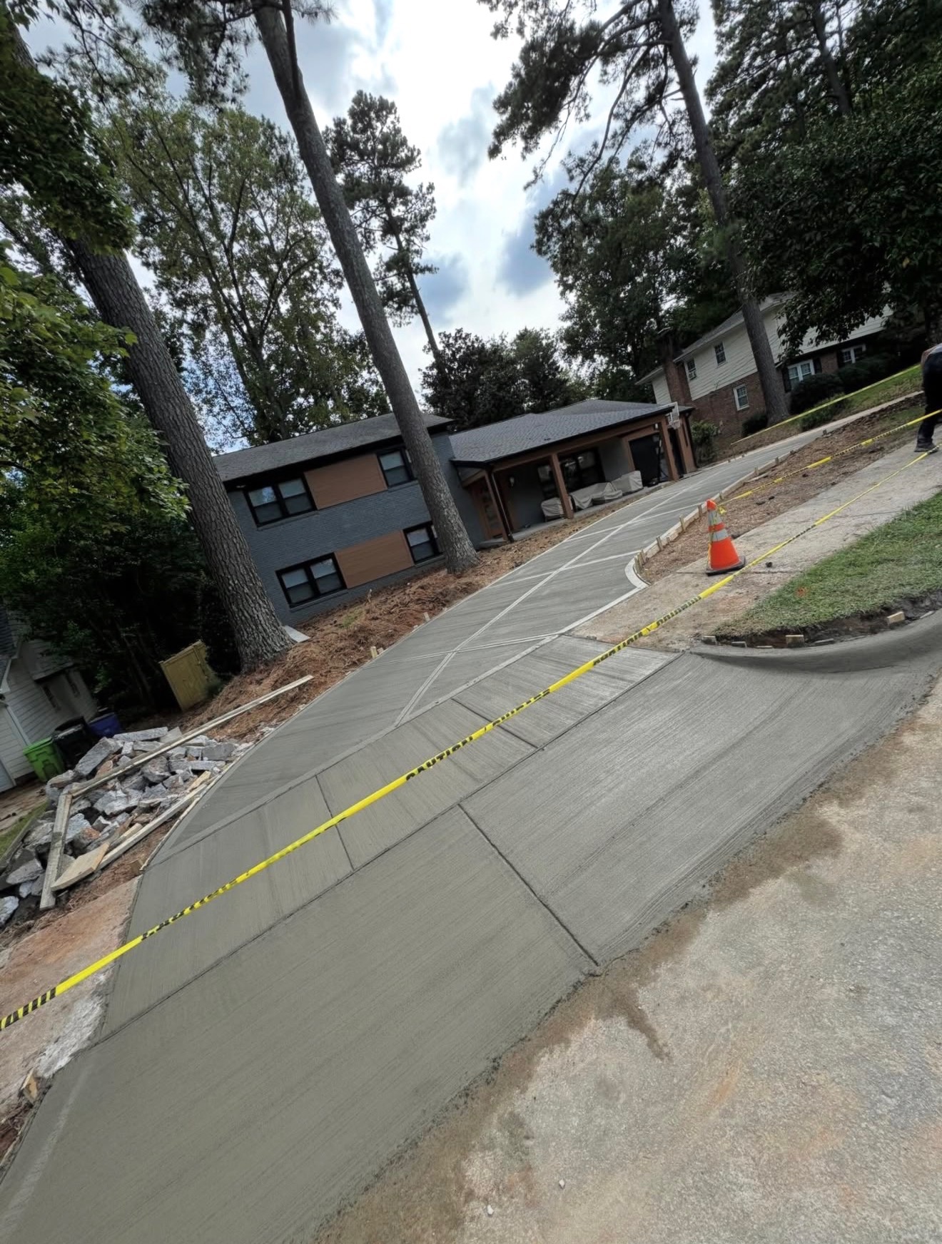 Hillside driveway pour with curbing